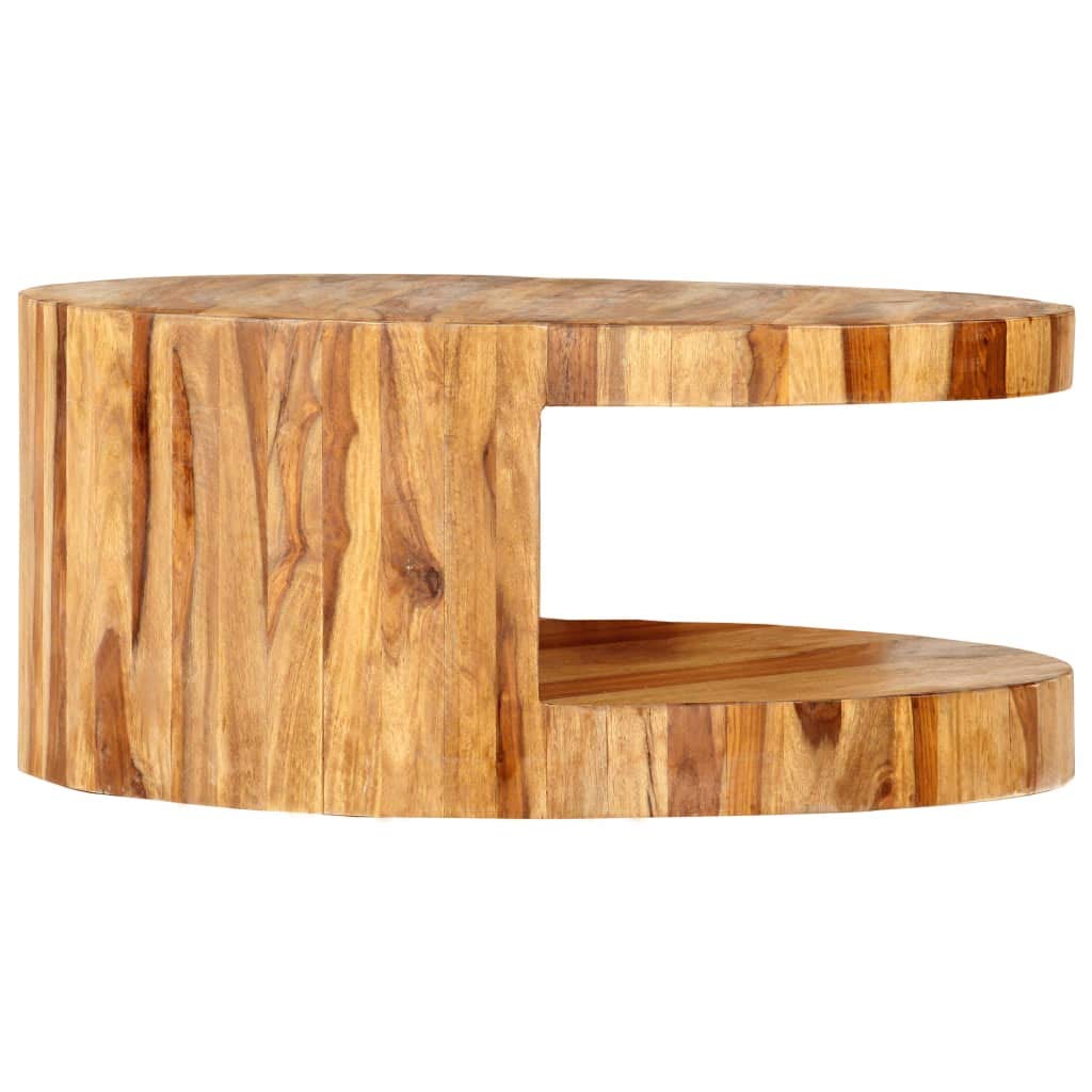 Solid Sheesham Wood Round Coffee Table with Storage Shelf H65216
