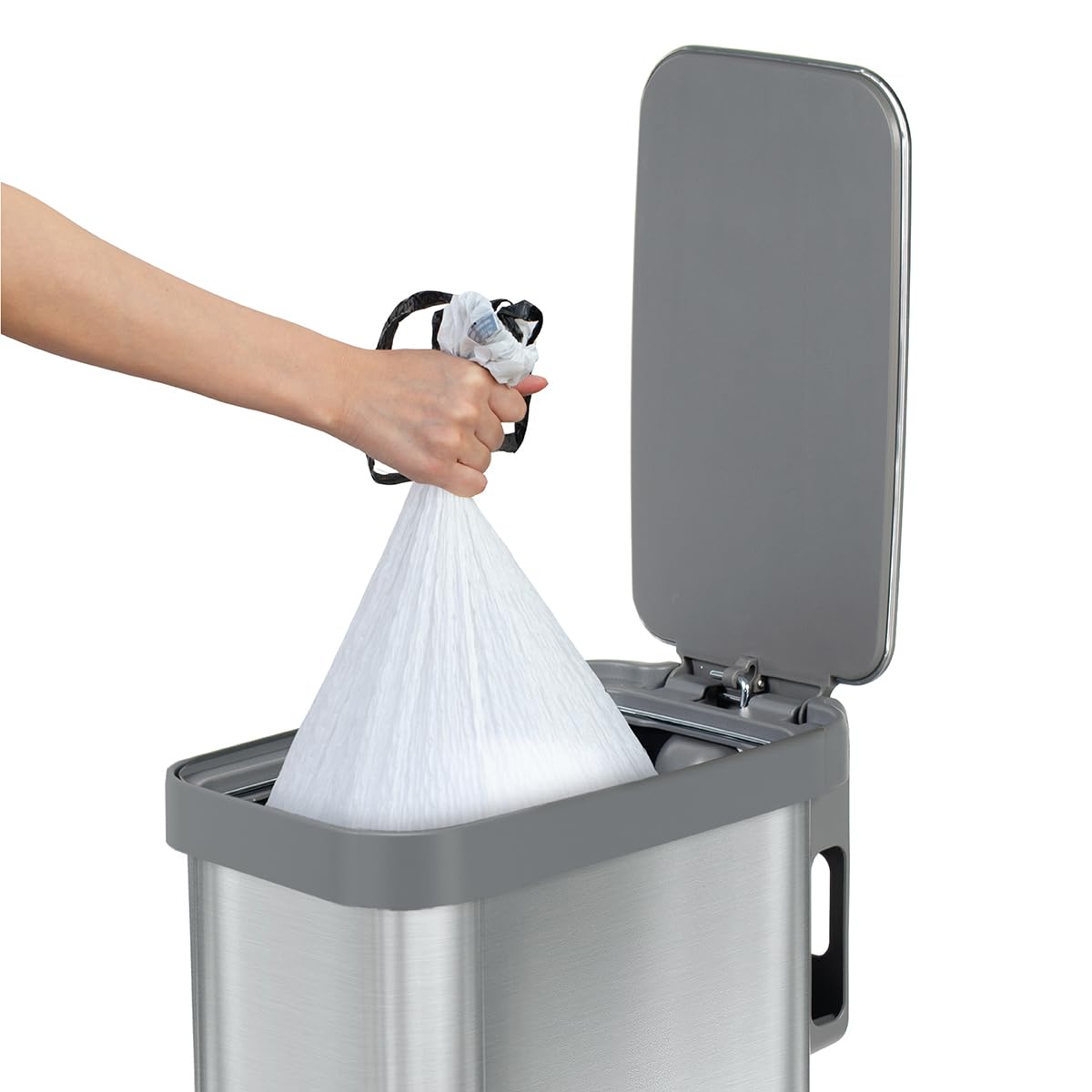 Narrow 12 Gallon Stainless Steel Step Trash Can with Soft Close Lid J20175