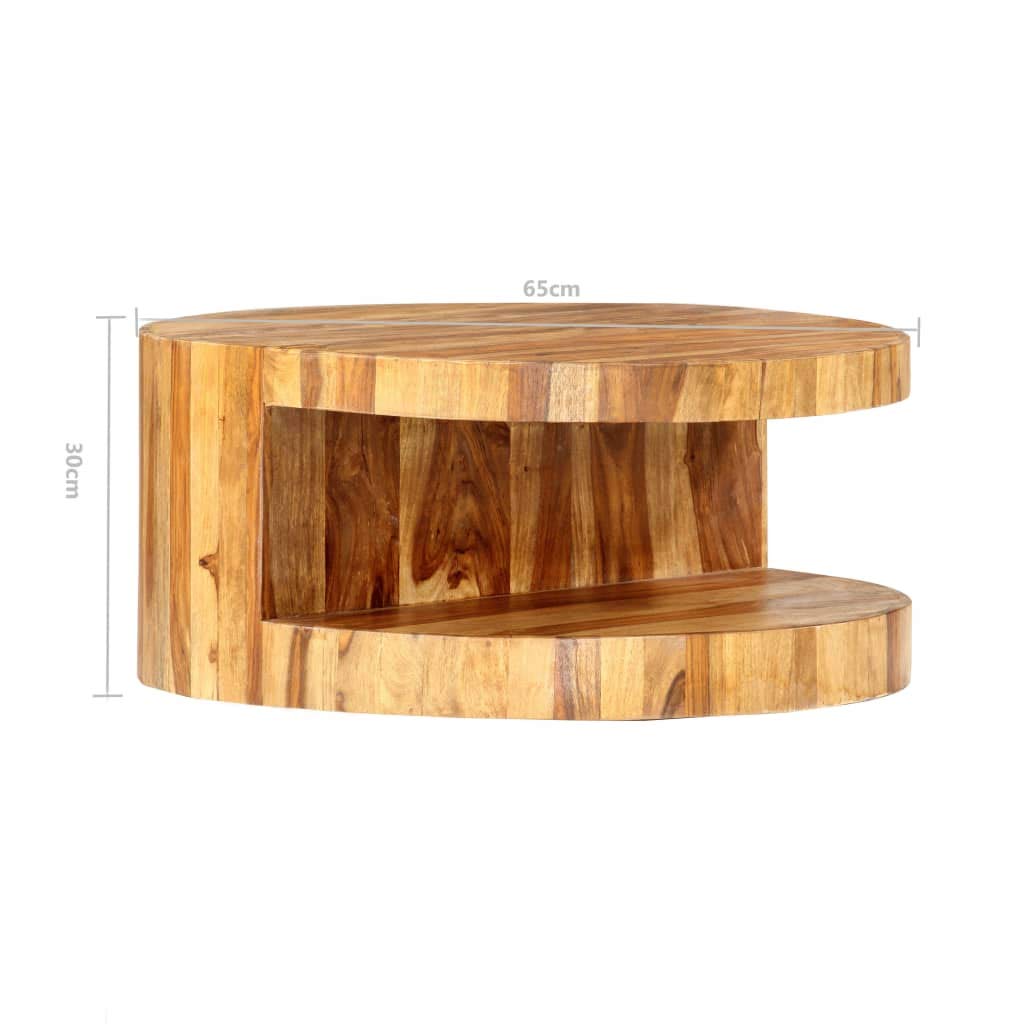 Solid Sheesham Wood Round Coffee Table with Storage Shelf H65216