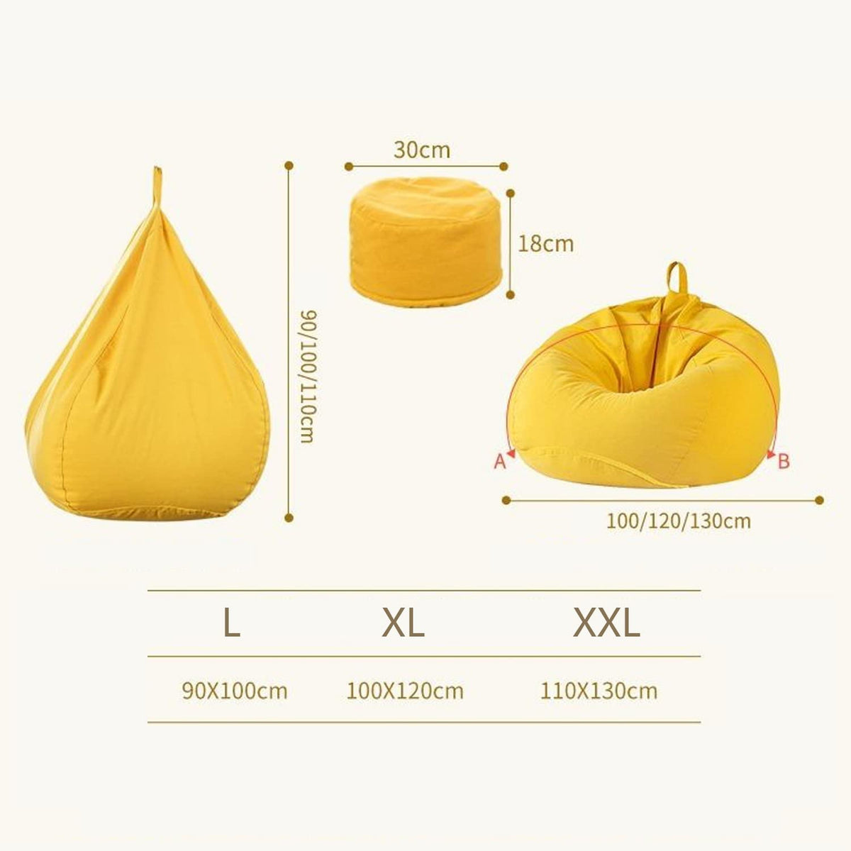 Bean Bag Chair Cover Only Without Filling XL Yellow Z4804