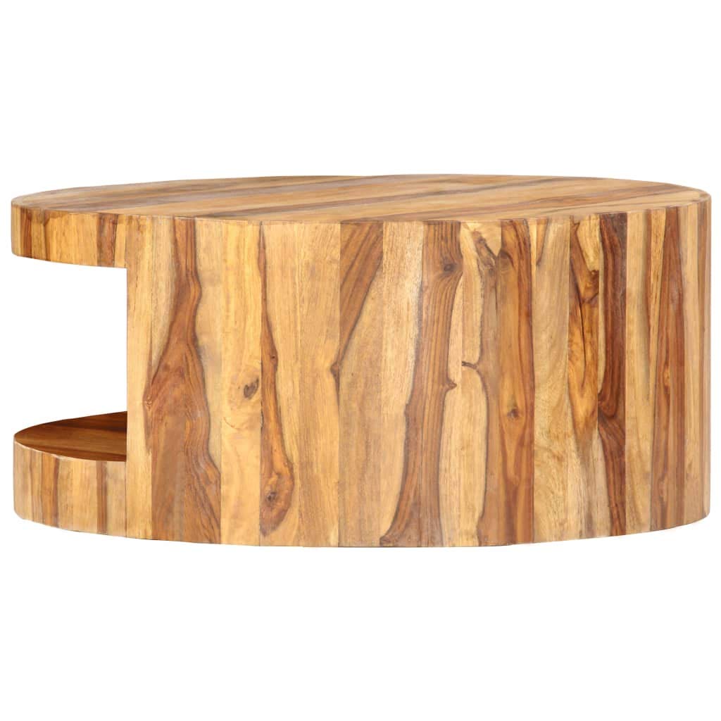 Solid Sheesham Wood Round Coffee Table with Storage Shelf H65216