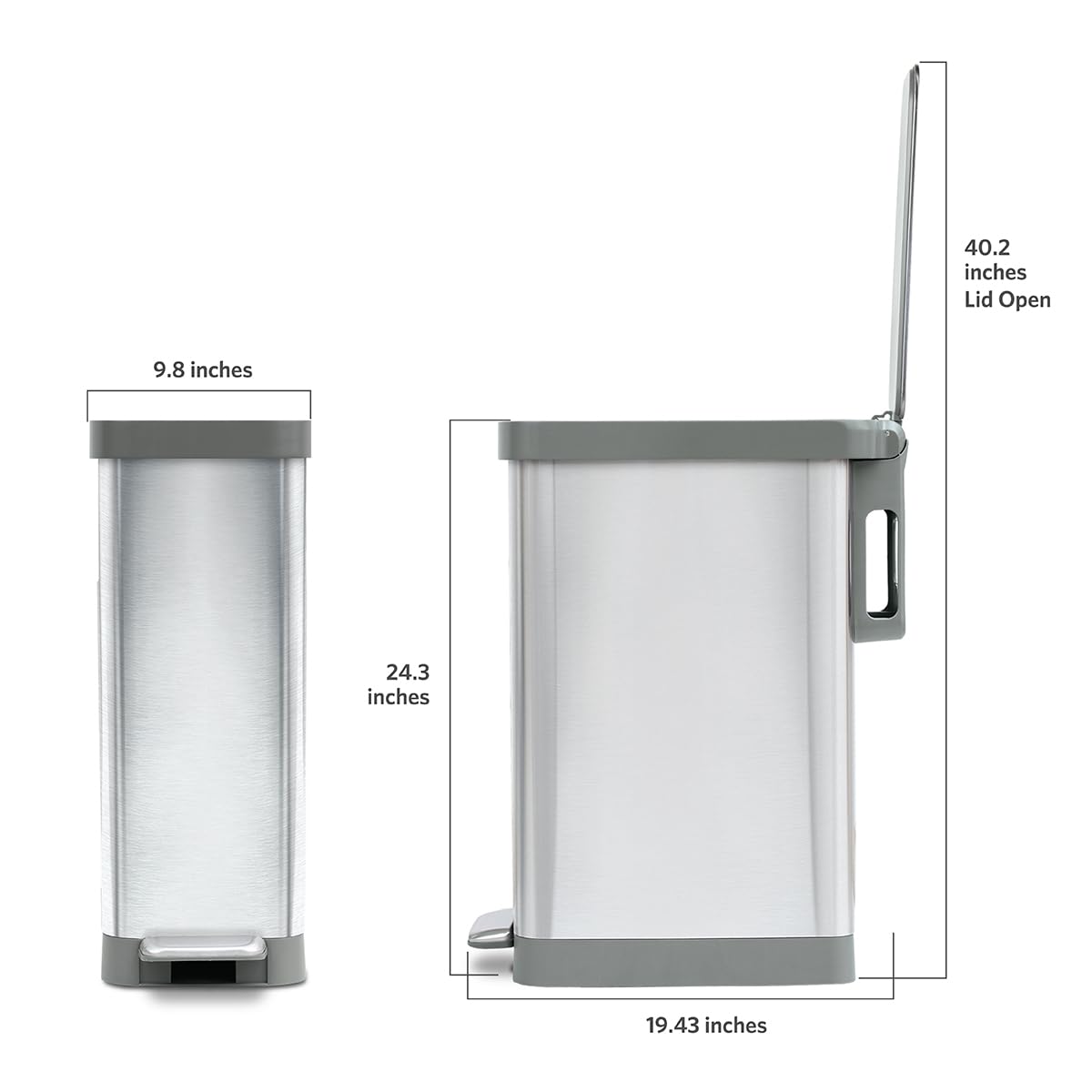 Narrow 12 Gallon Stainless Steel Step Trash Can with Soft Close Lid J20175