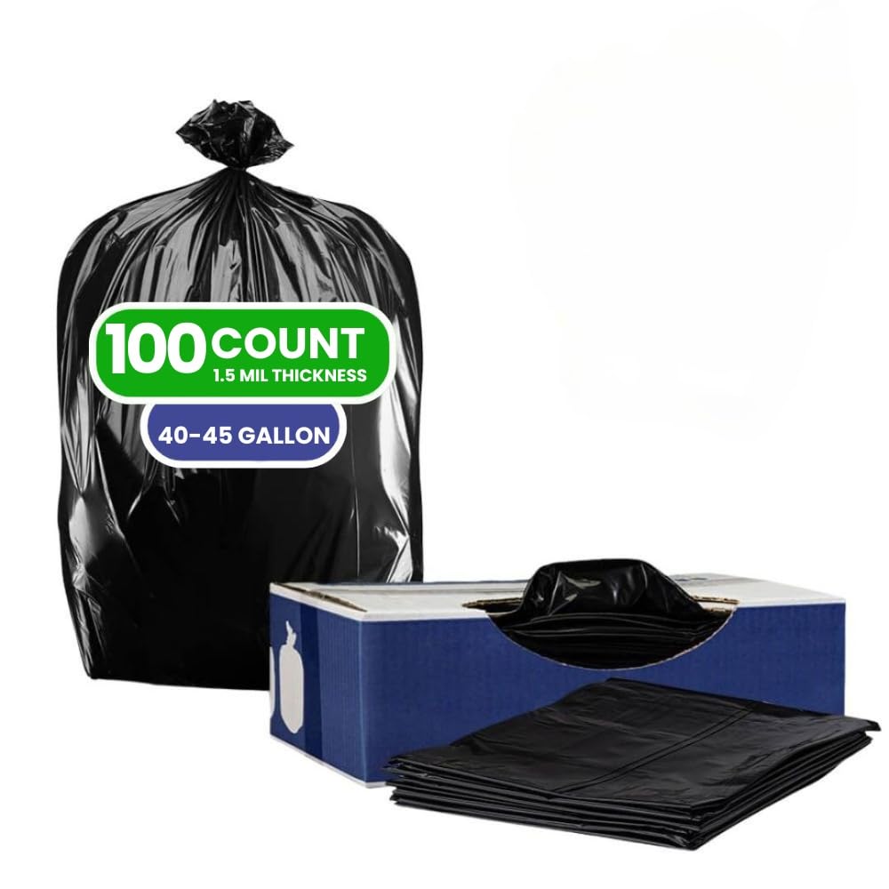 Heavy Duty Black 40-45 Gallon Trash Bags 100 Count 1.5 Mil E984573