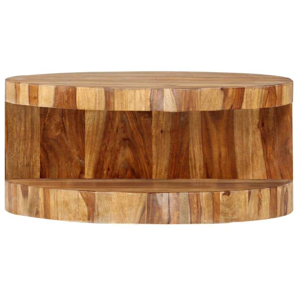 Solid Sheesham Wood Round Coffee Table with Storage Shelf H65216