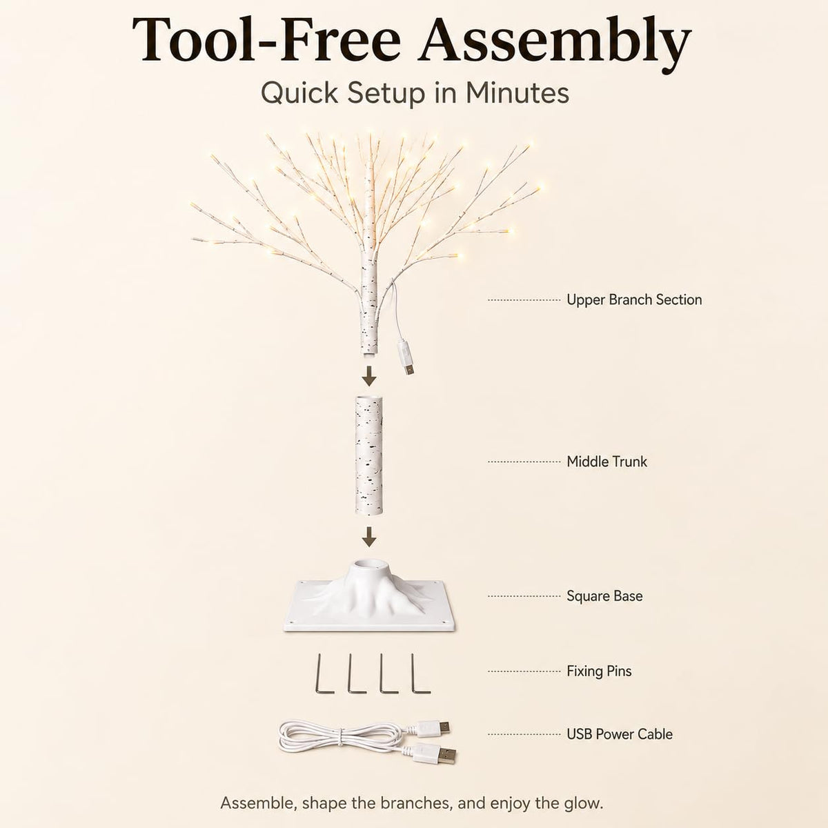 4FT 64 LEDs Birch Tree with Lights P905514