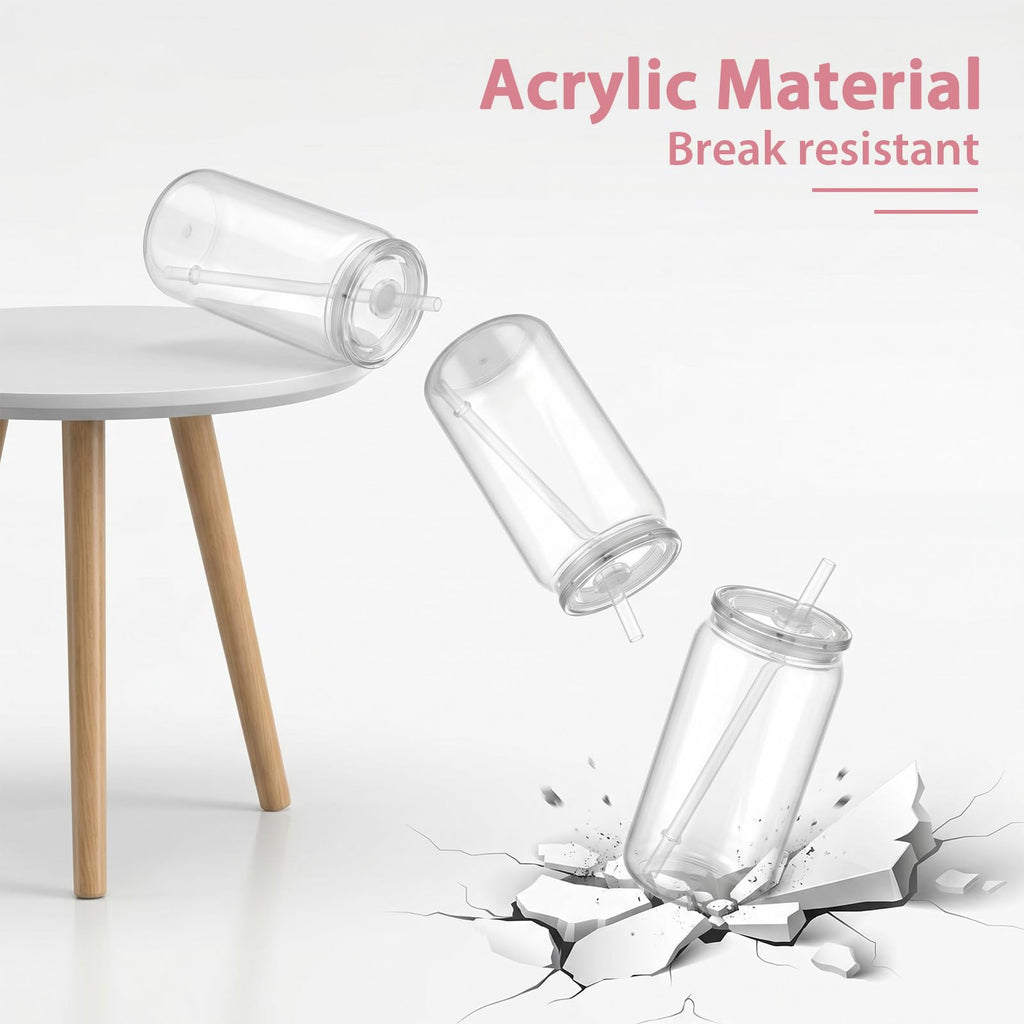 16oz Acrylic Cups with Lids and Straws, 6pcs Clear Plastic Tumbler Set L50533