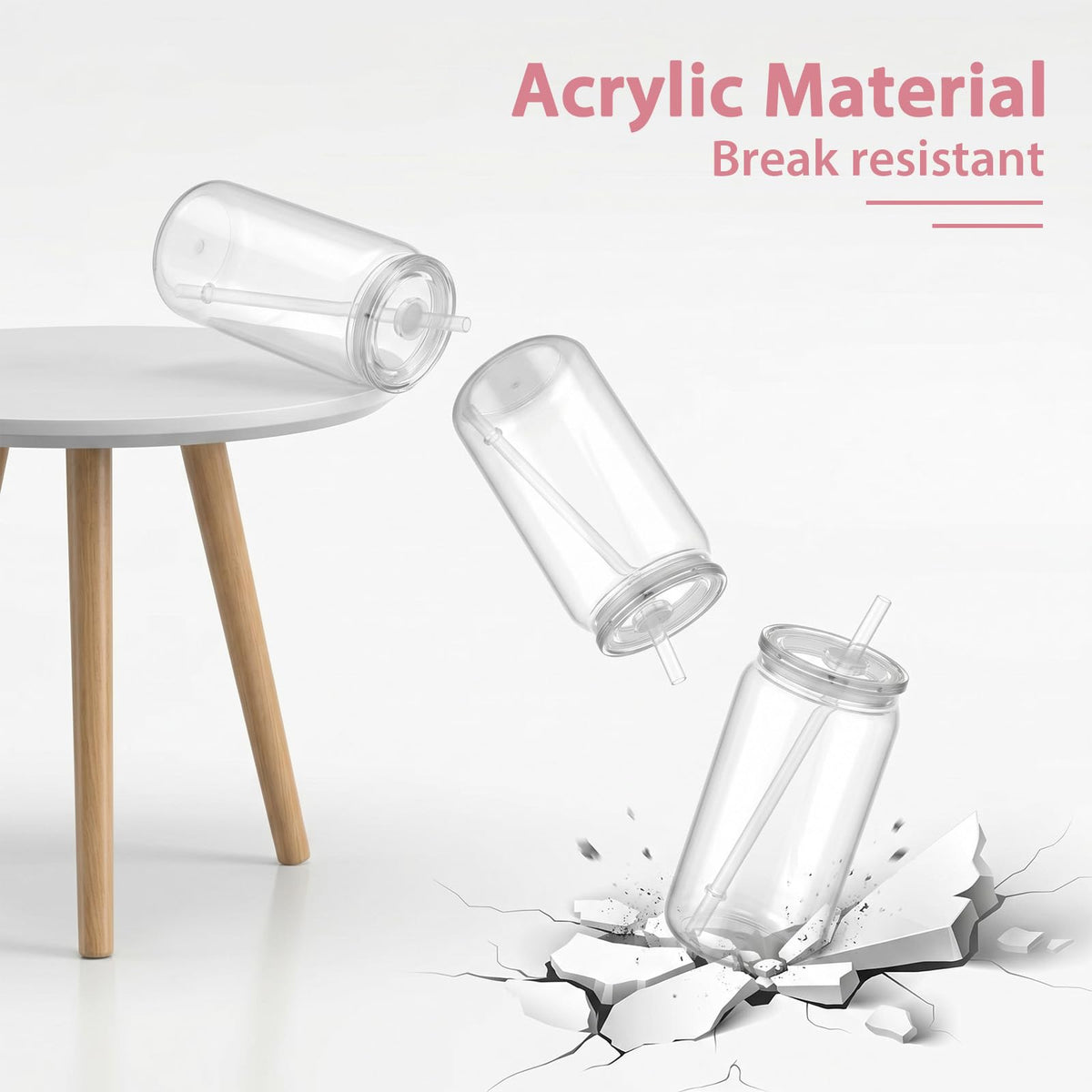 16oz Acrylic Cups with Lids and Straws, 6pcs Clear Plastic Tumbler Set L50533