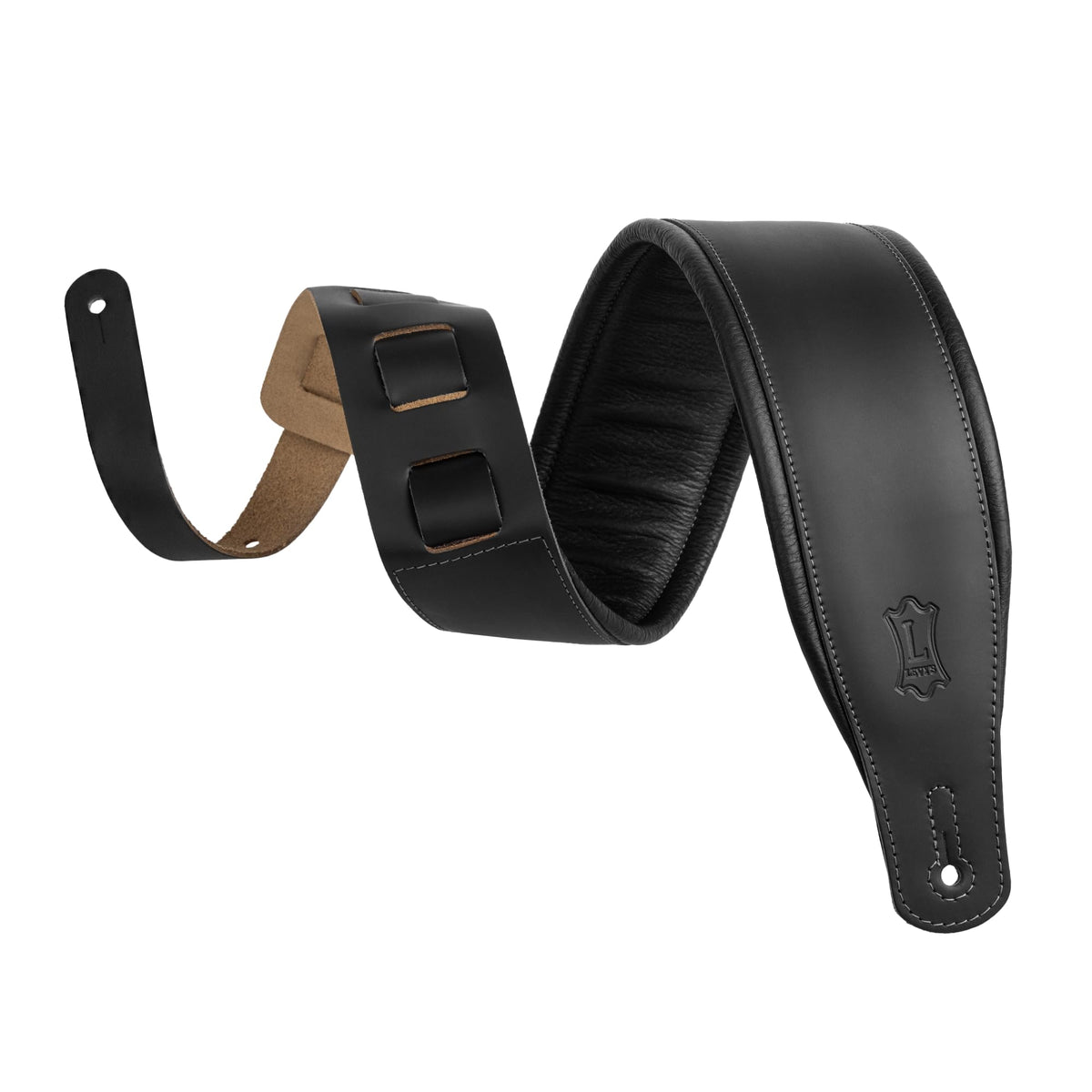 Black Leather Guitar Strap with Foam Padding G340
