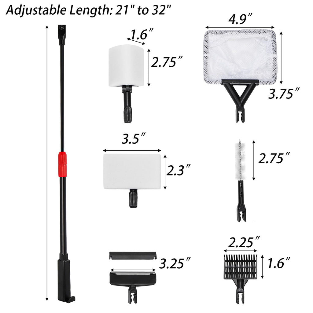 6 in 1 Aquarium Cleaning Tool Kit with Adjustable Telescopic Long Handle N49135