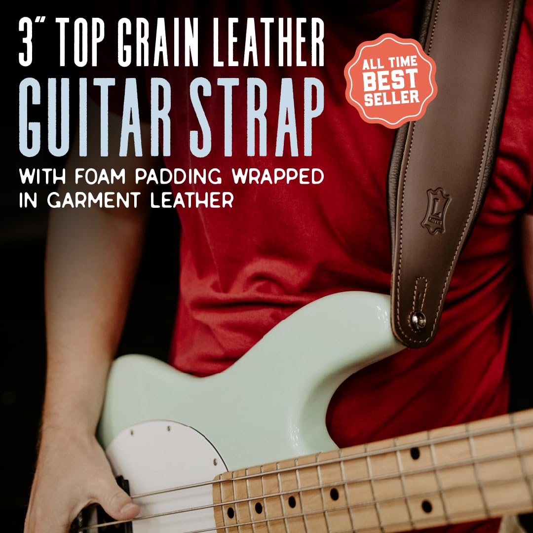 Black Leather Guitar Strap with Foam Padding G340