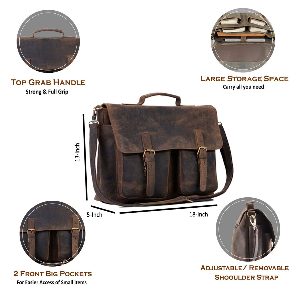 18 Inch Leather Messenger Bag V9884