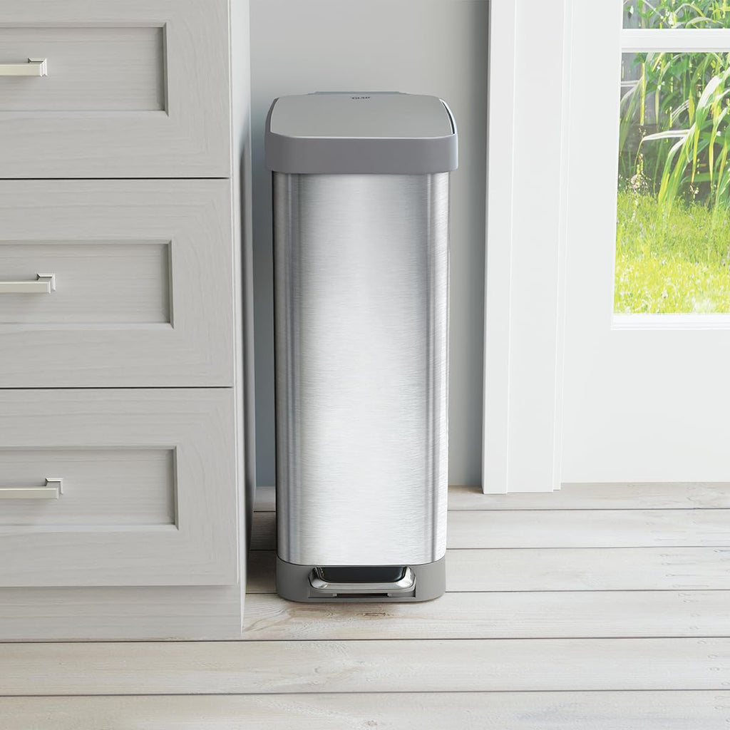 Narrow 12 Gallon Stainless Steel Step Trash Can with Soft Close Lid J20175