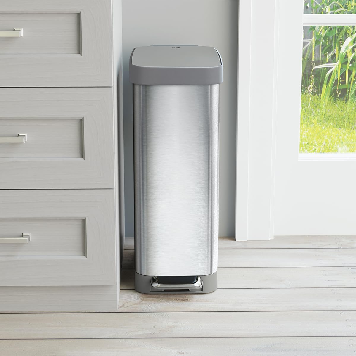 Narrow 12 Gallon Stainless Steel Step Trash Can with Soft Close Lid J20175