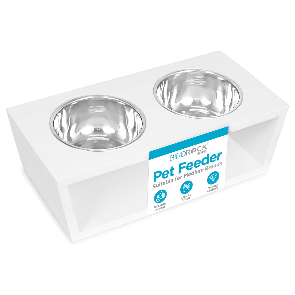 White Double Raised Pet Feeder with Stainless Steel Bowls F887518