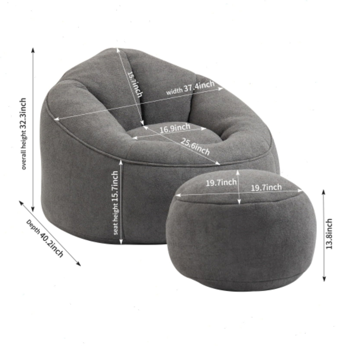 Microfiber Memory Foam Bean Bag Chair with Footstool N61321