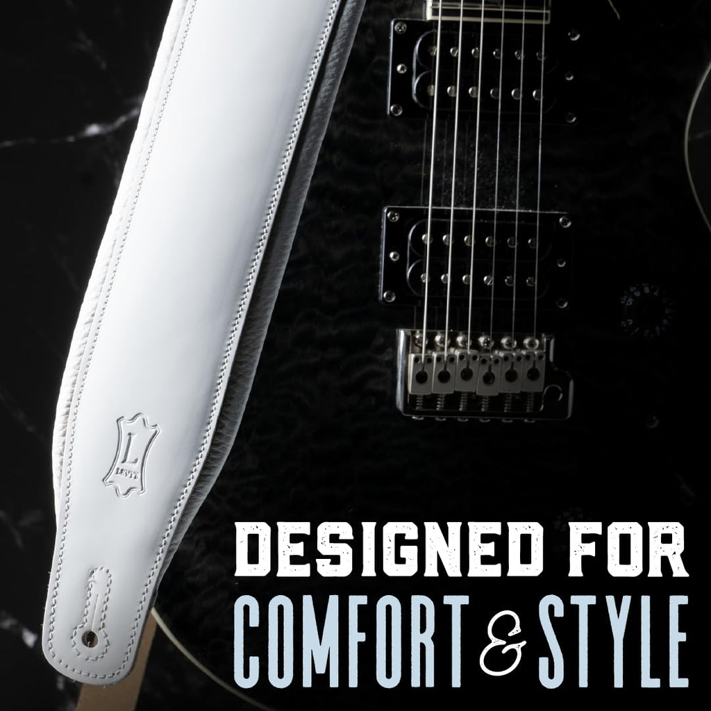 Black Leather Guitar Strap with Foam Padding G340