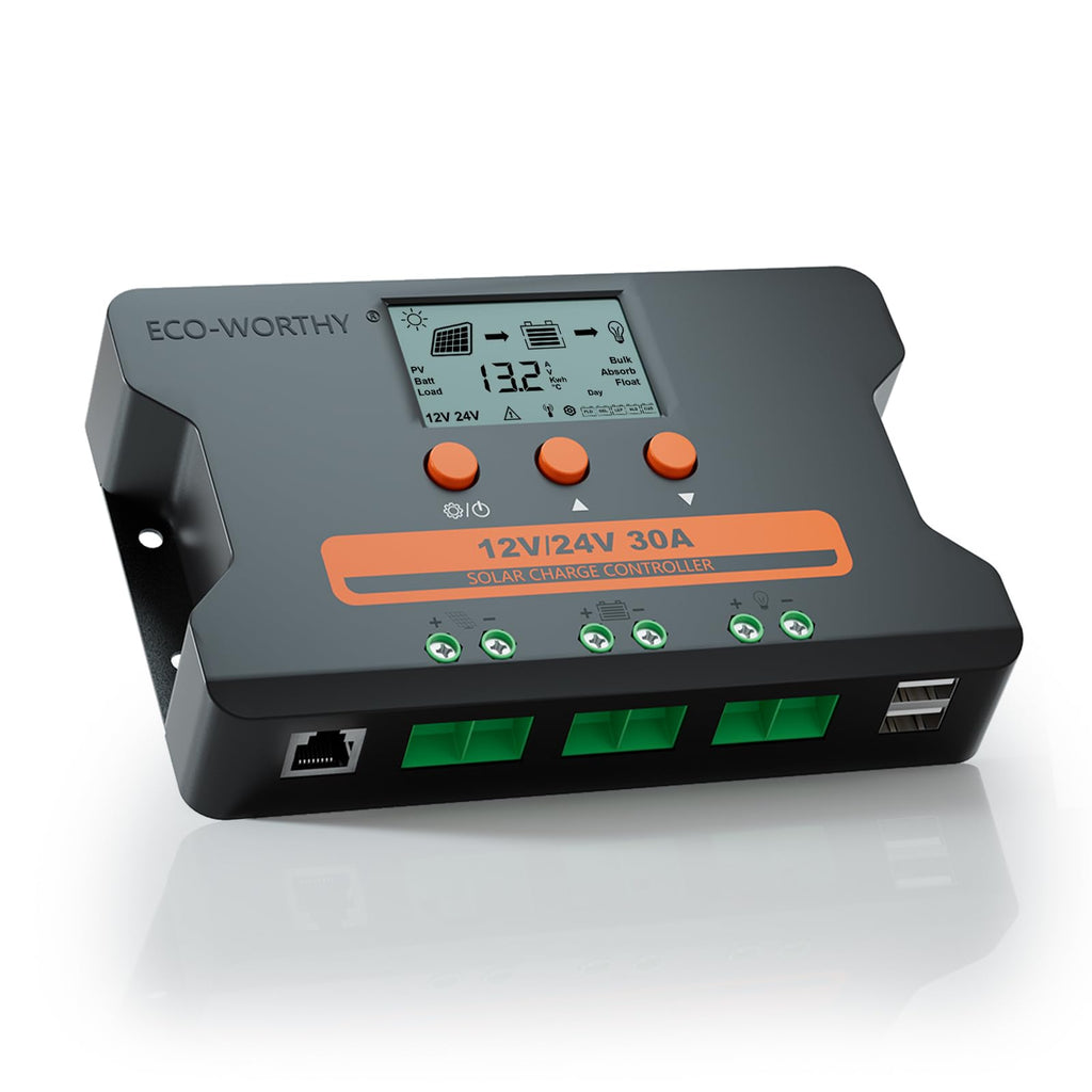 30A Solar Charge Controller Dual USB Port Auto 12V/24V PWM R613