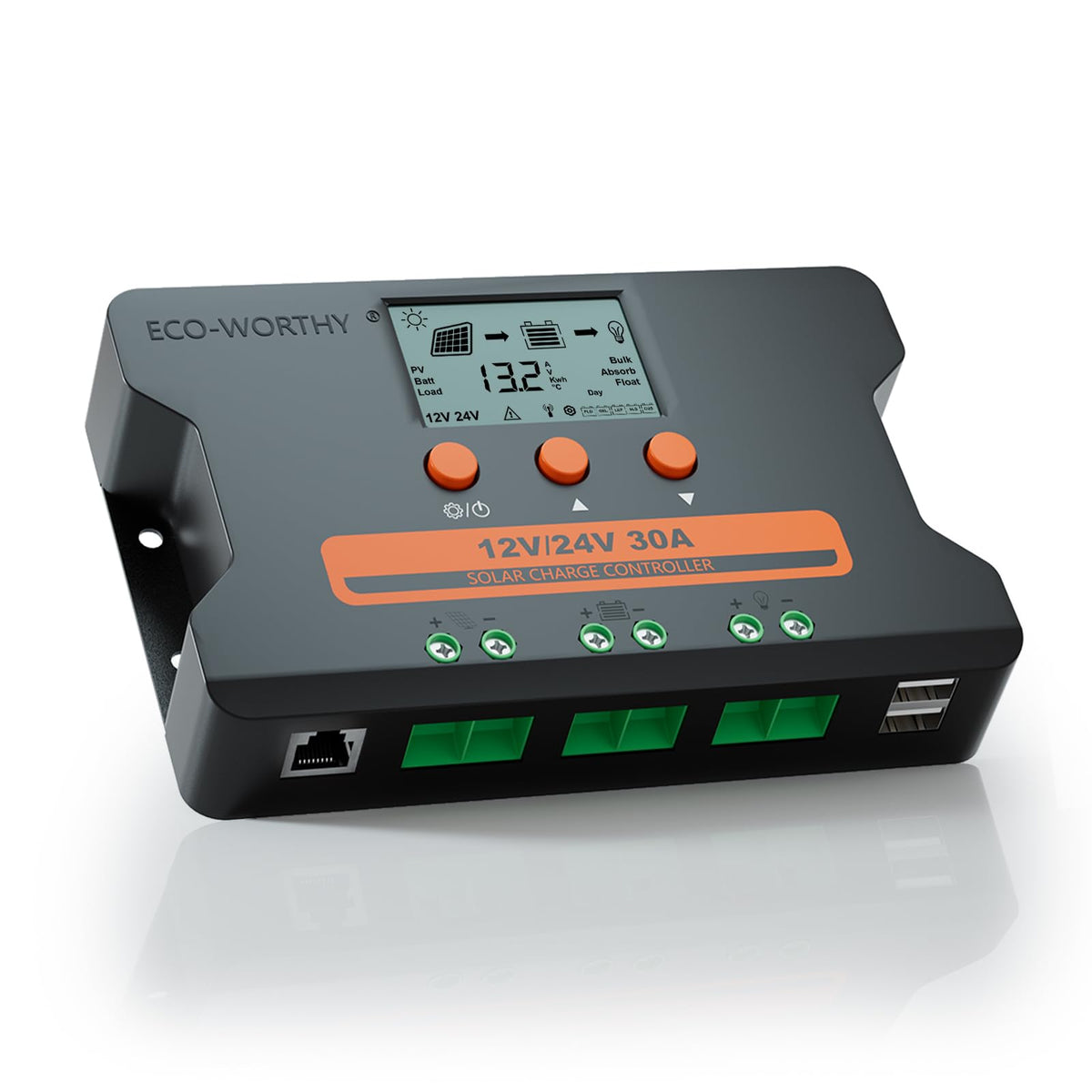 30A Solar Charge Controller Dual USB Port Auto 12V/24V PWM R613