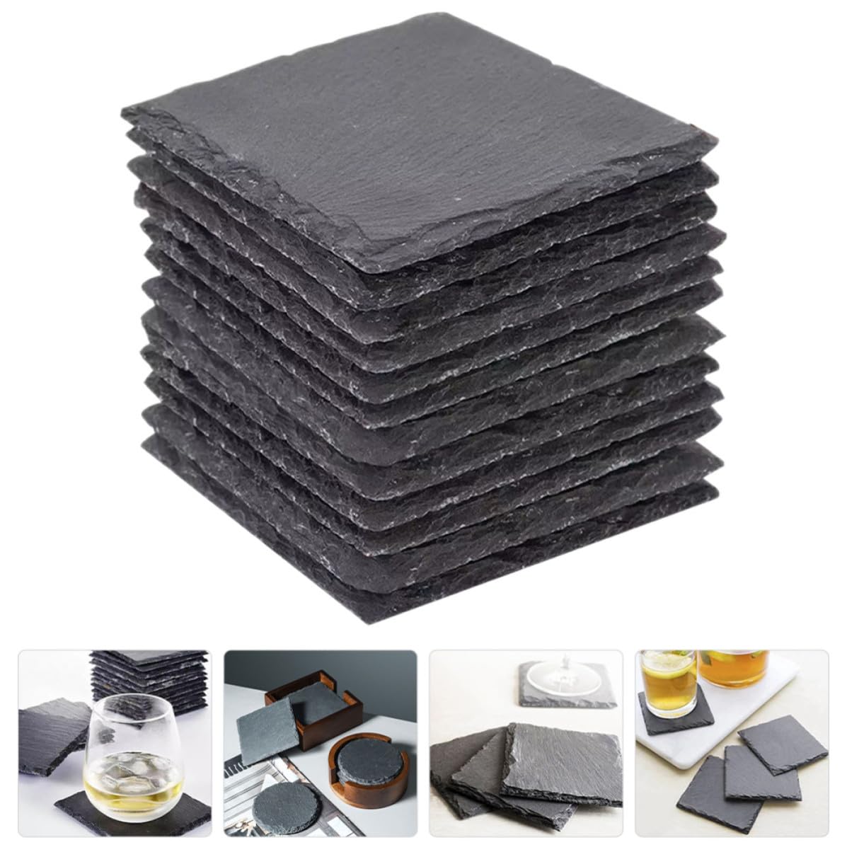 Natural Stone Square Drink Coasters Set W5340