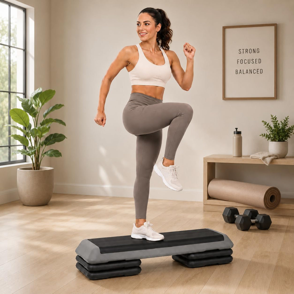 43" Adjustable Aerobic Exercise Step Platform with 4 Removable Risers Z443