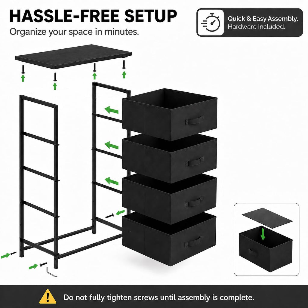 4 Drawer Fabric Storage Tower with Steel Frame T8289