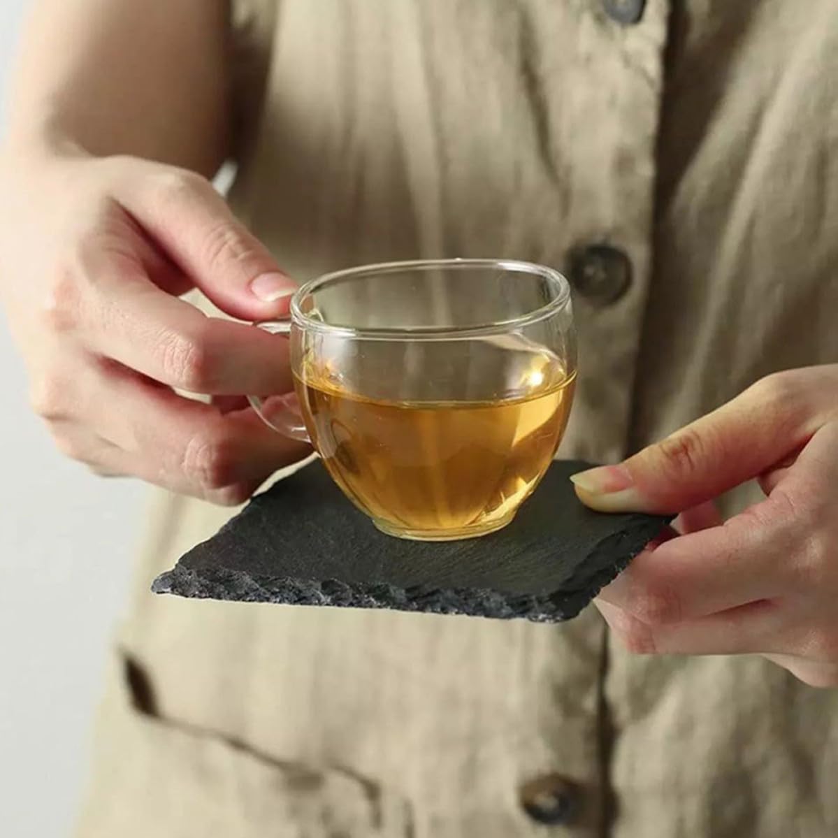 Natural Stone Square Drink Coasters Set W5340