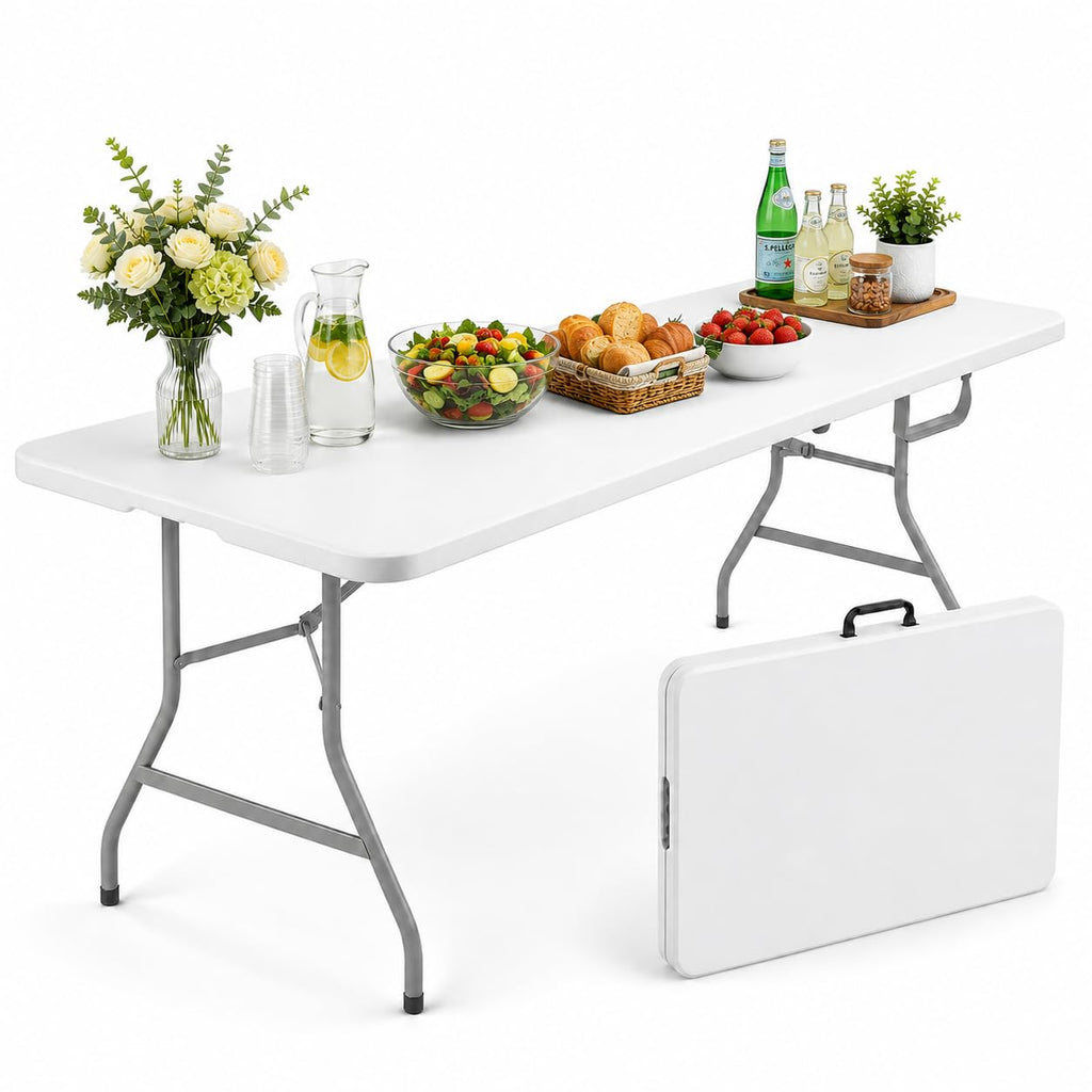 6FT White Folding Plastic Utility Table with Carrying Handle V276227