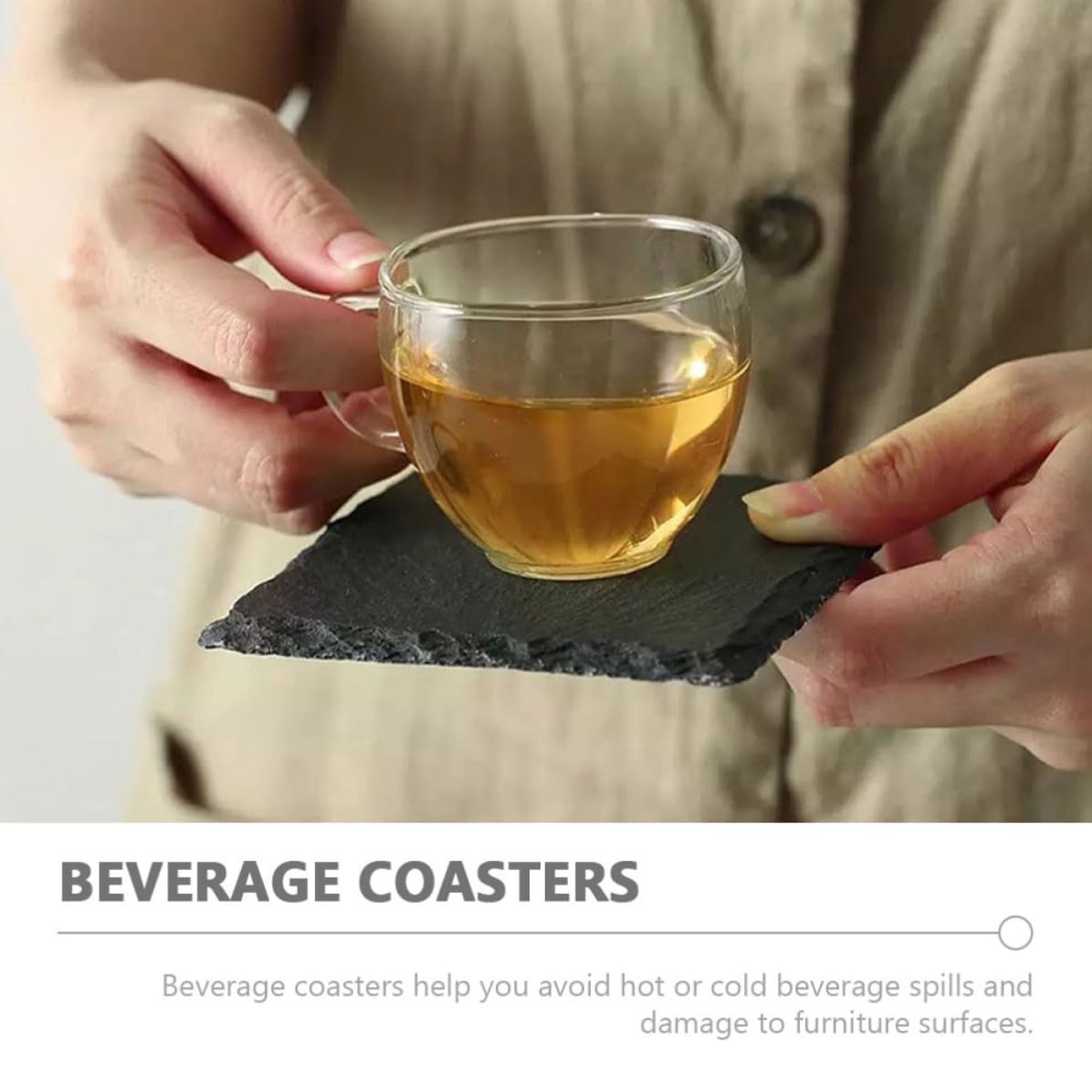 Natural Stone Square Drink Coasters Set W5340