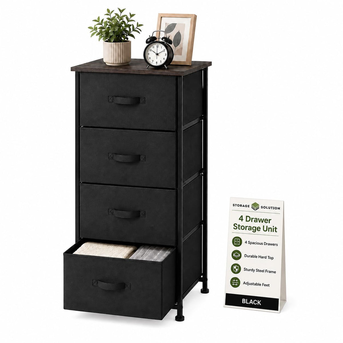 4 Drawer Fabric Storage Tower with Steel Frame T8289