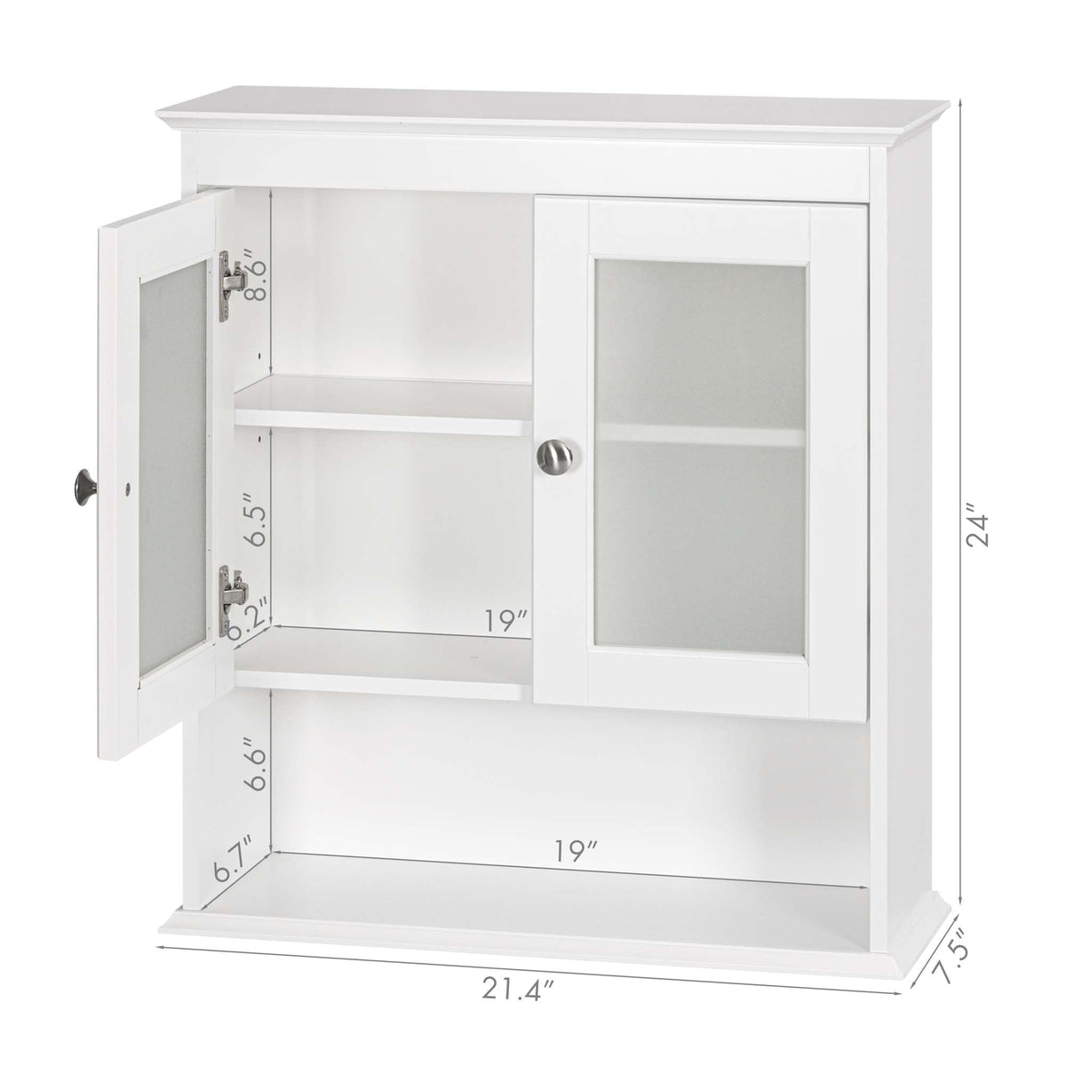 White Bathroom Wall Cabinet with Glass Doors P529922