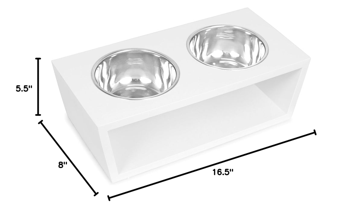 White Double Raised Pet Feeder with Stainless Steel Bowls F887518