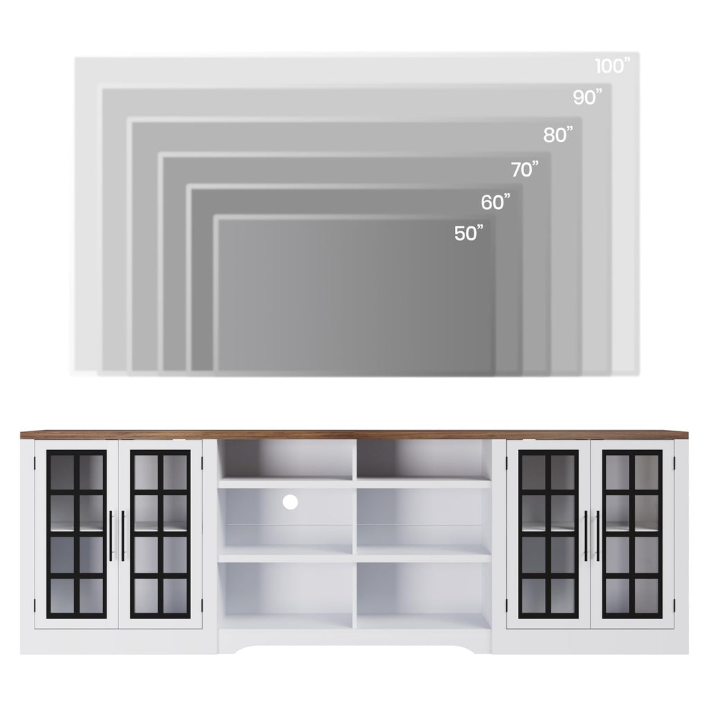 White TV Stand with Storage Cabinet and 3-Tier Open Shelves N176