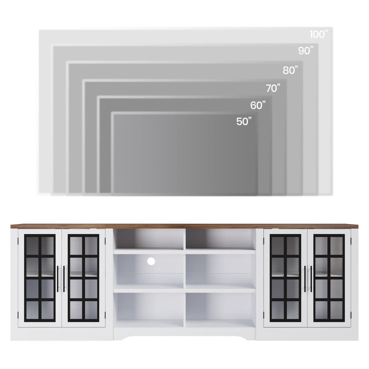 White TV Stand with Storage Cabinet and 3-Tier Open Shelves N176