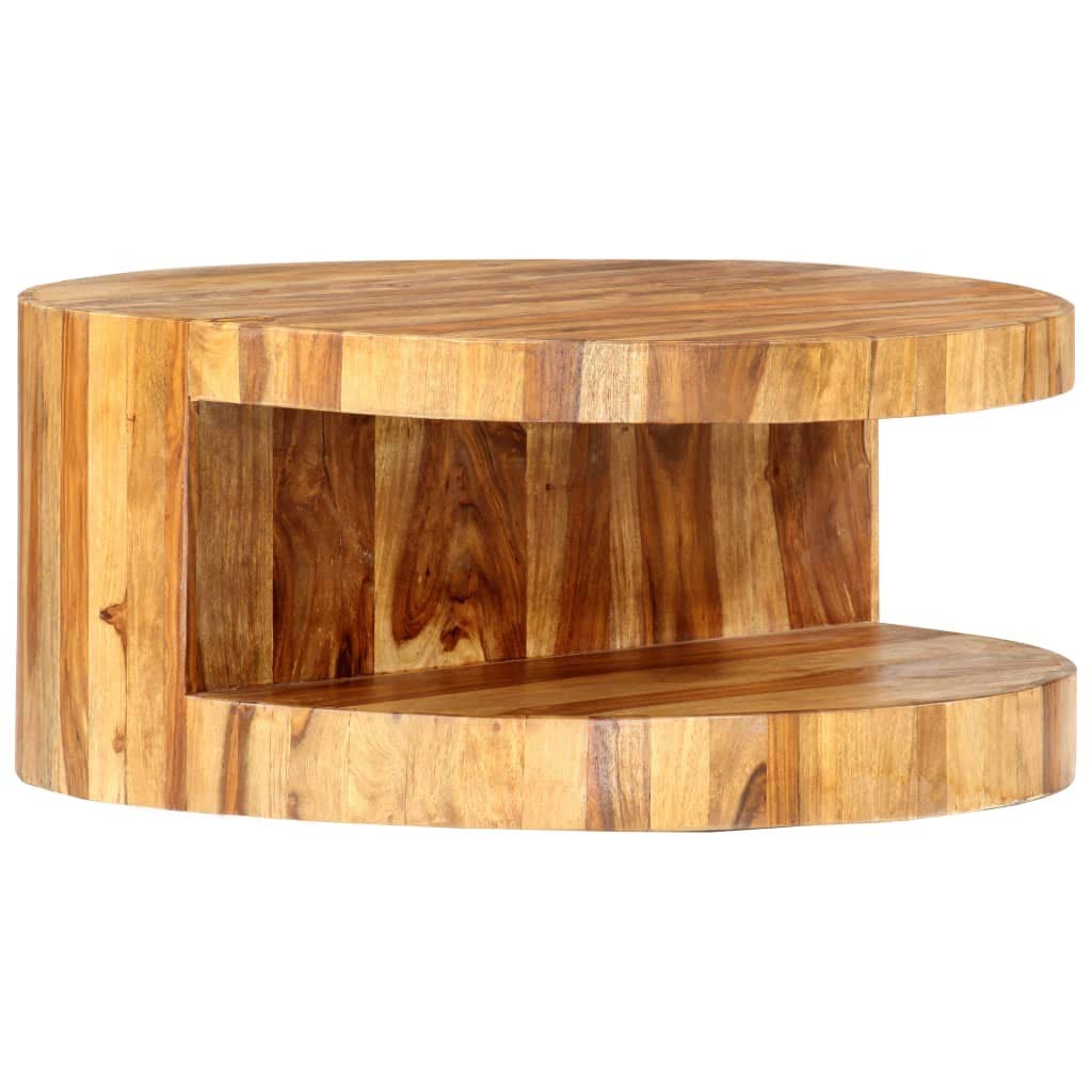 Solid Sheesham Wood Round Coffee Table with Storage Shelf H65216