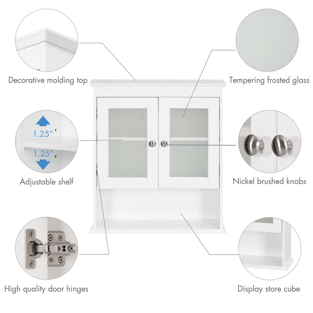 White Bathroom Wall Cabinet with Glass Doors P529922