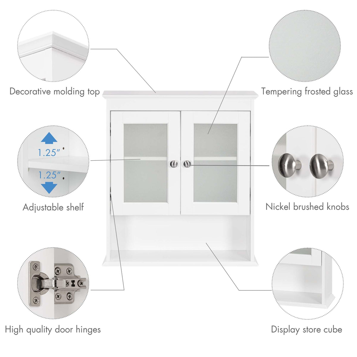 White Bathroom Wall Cabinet with Glass Doors P529922