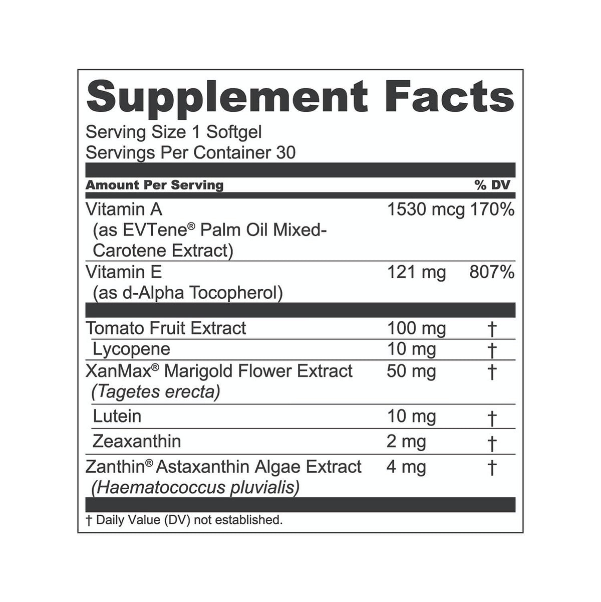 Eye Vitamin Supplement with Lutein & Zeaxanthin 30 Softgels U2487