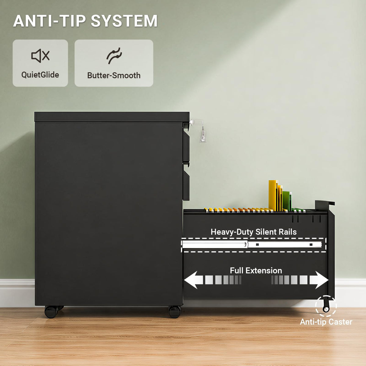 Black 3 Drawer Mobile File Cabinet with Lock V217967