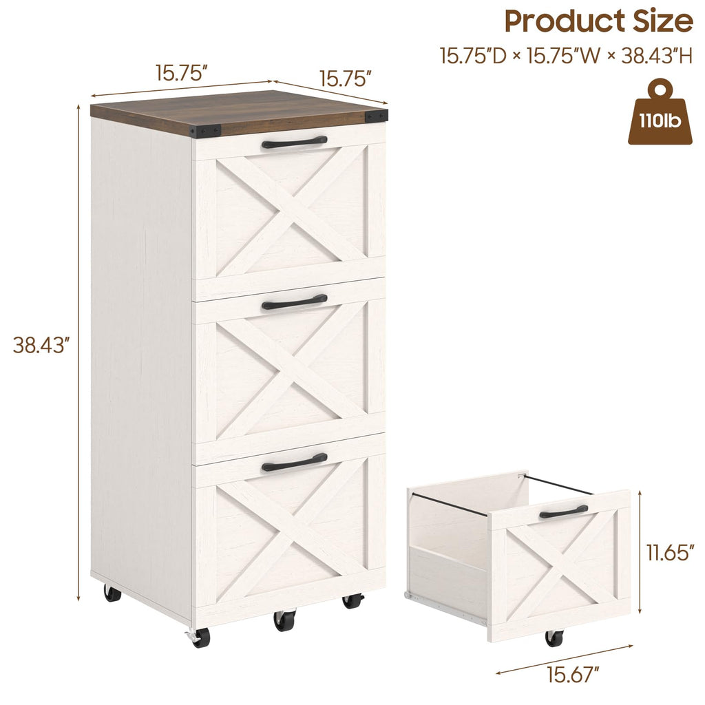 3 Drawer White File Cabinet with Wheels O244