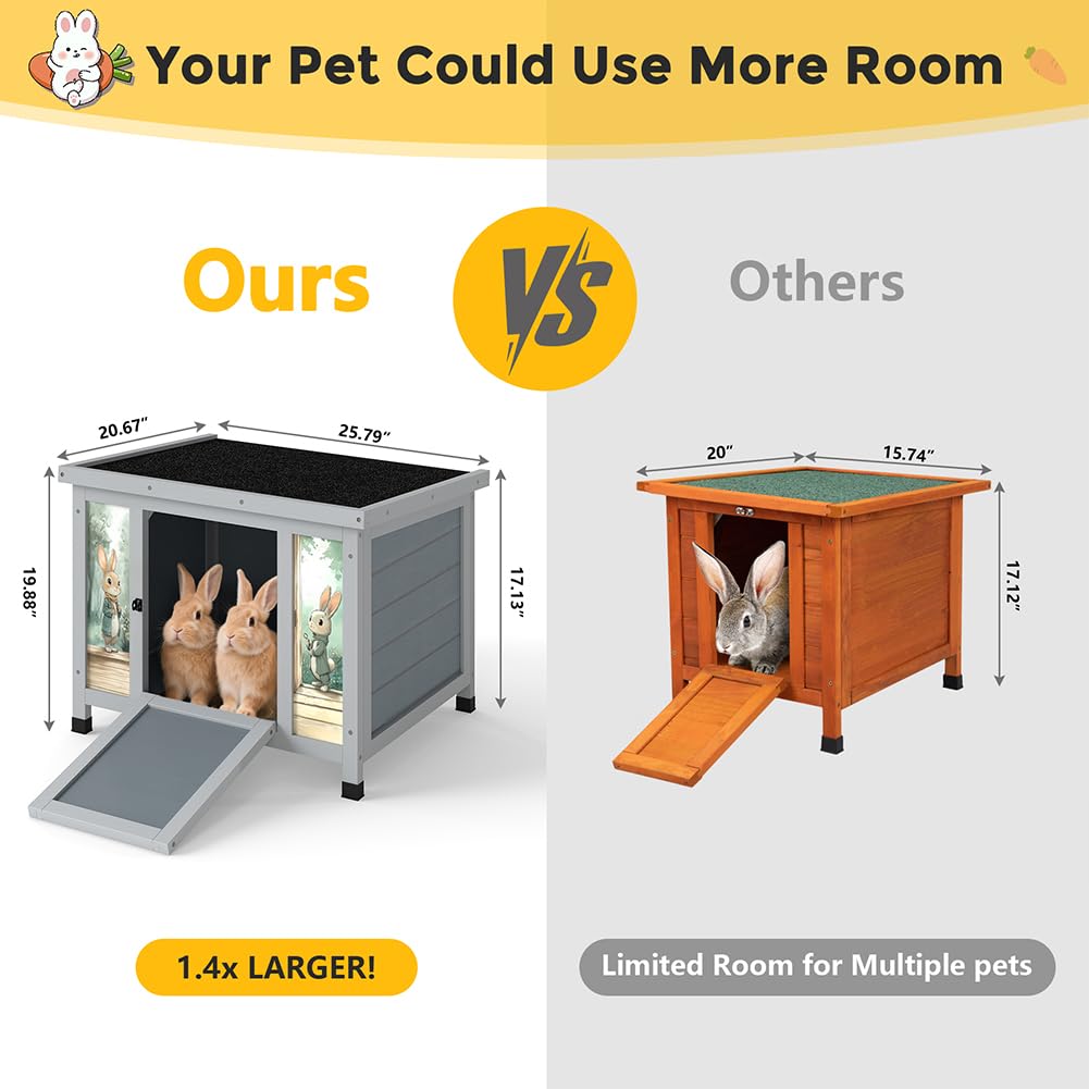 24 Inch Weatherproof Wooden Rabbit Hutch with Non-Slip Ramp I767