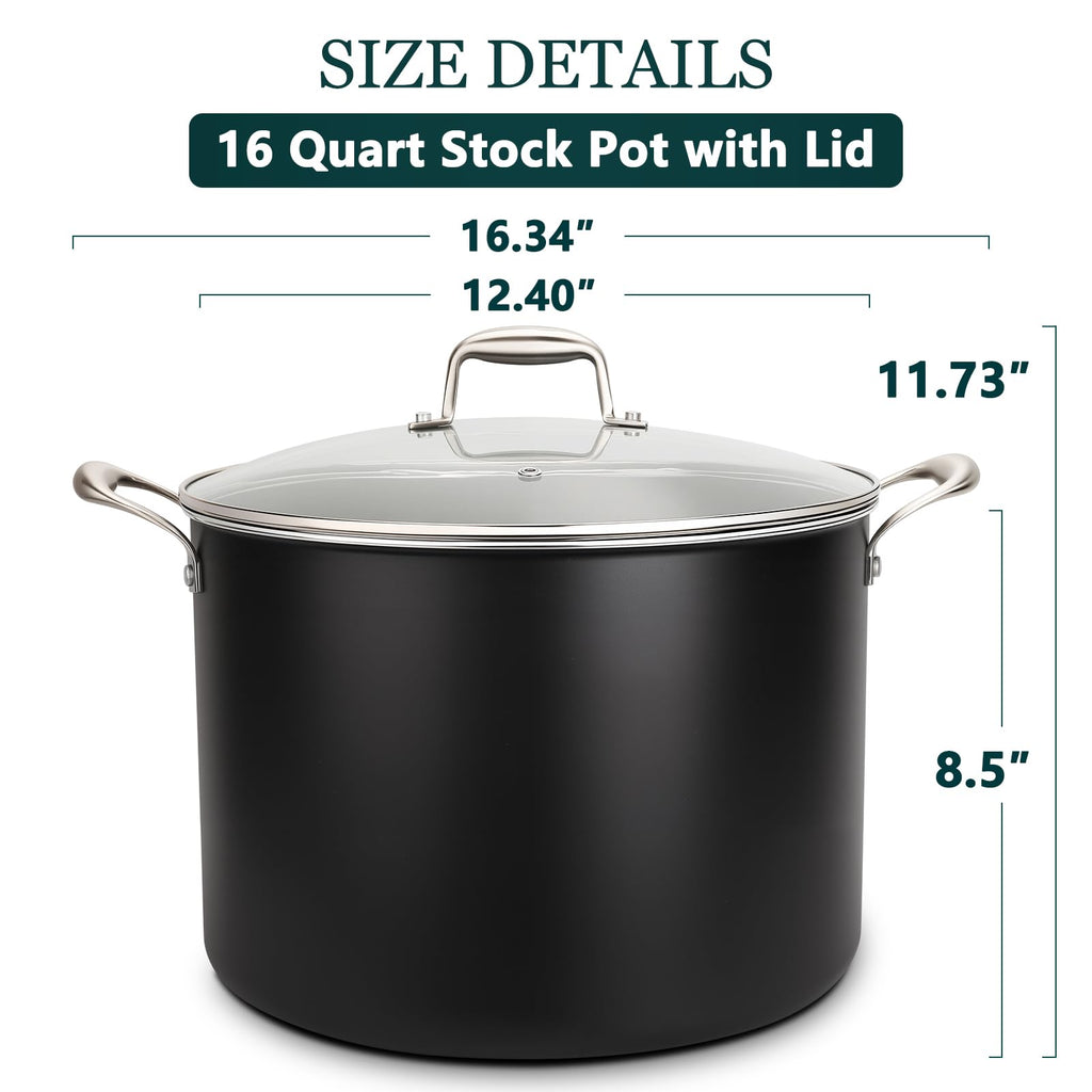 16QT Nonstick Ceramic Stock Pot with Tempered Glass Lid B2542