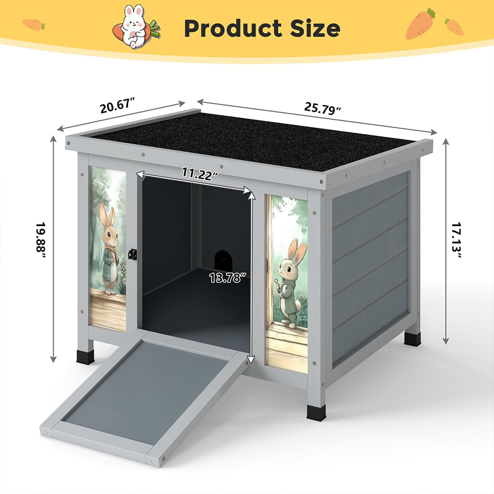 24 Inch Weatherproof Wooden Rabbit Hutch with Non-Slip Ramp I767