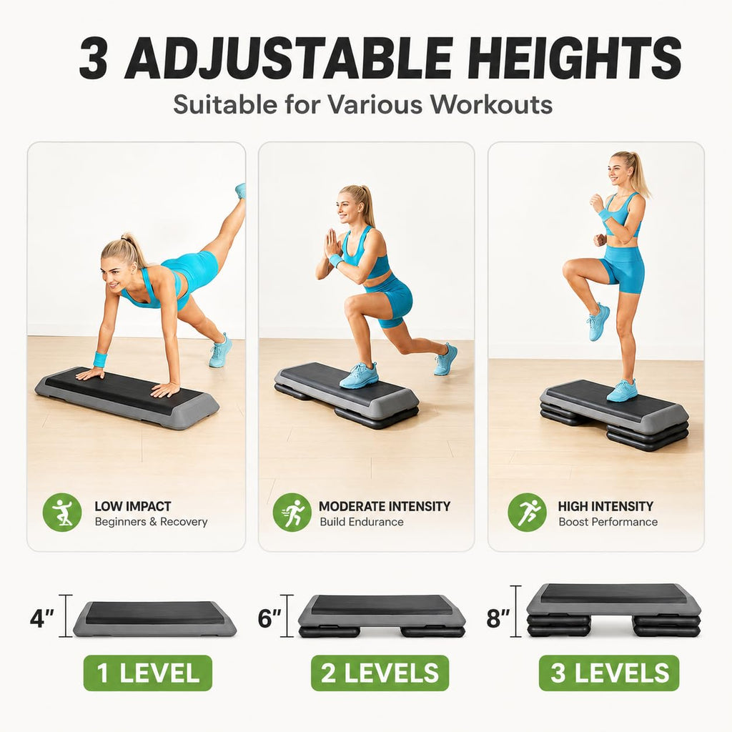 43" Adjustable Aerobic Exercise Step Platform with 4 Removable Risers Z443