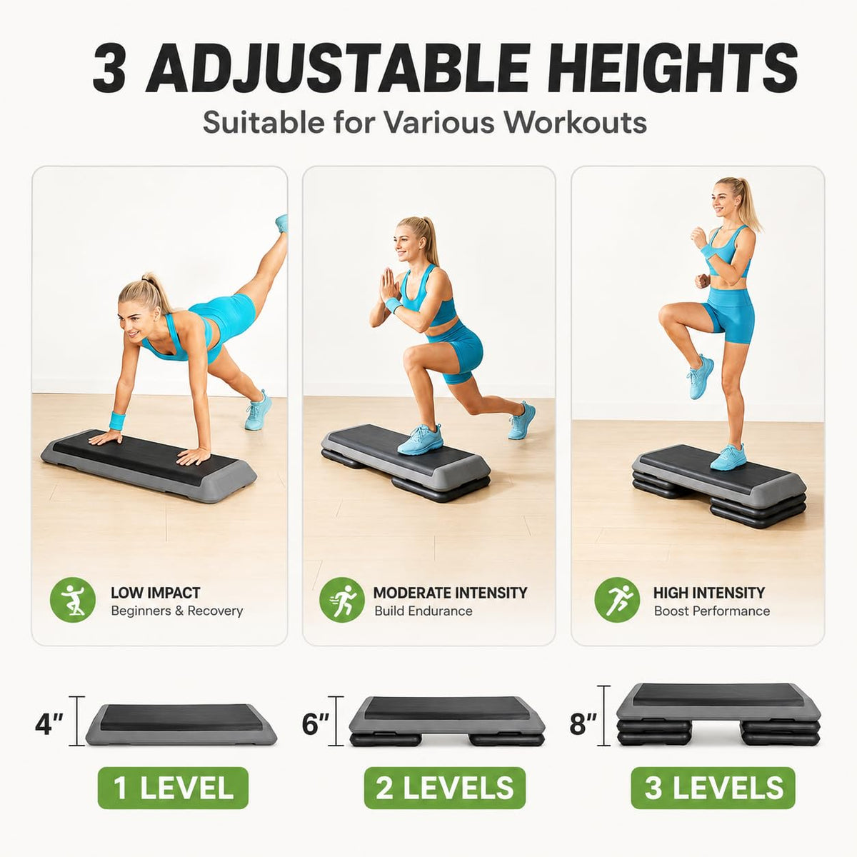 43" Adjustable Aerobic Exercise Step Platform with 4 Removable Risers Z443