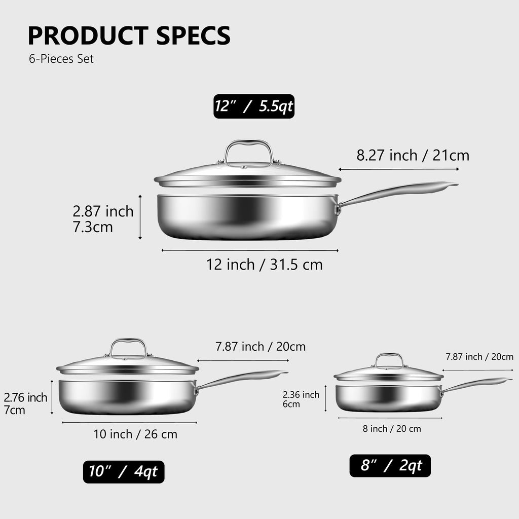 8, 10 and 12-Inch Non Stick Ceramic Frying Pans with Lids X999