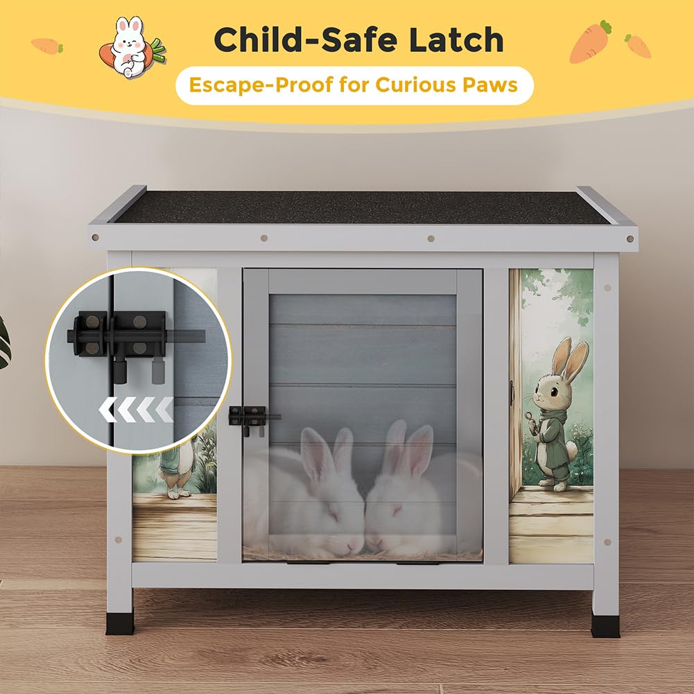 24 Inch Weatherproof Wooden Rabbit Hutch with Non-Slip Ramp I767