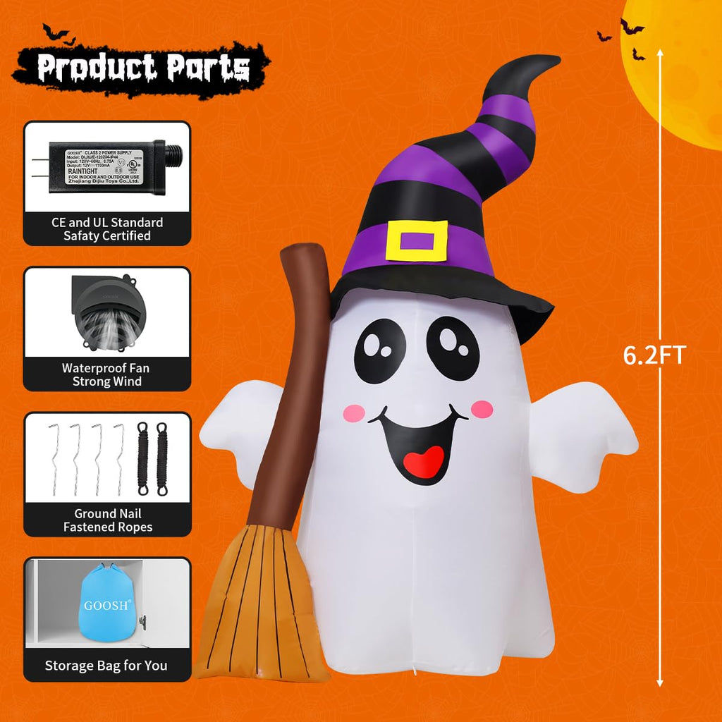 6.2 FT Halloween Inflatables Ghost with Built-in LEDs V6037