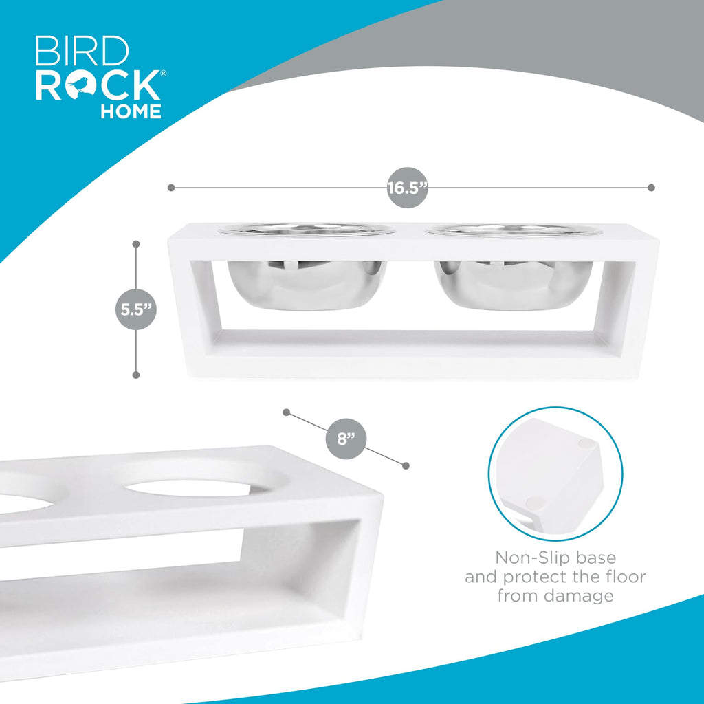 White Double Raised Pet Feeder with Stainless Steel Bowls F887518