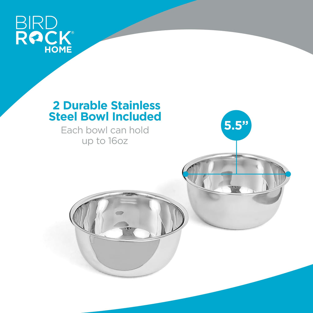 White Double Raised Pet Feeder with Stainless Steel Bowls F887518