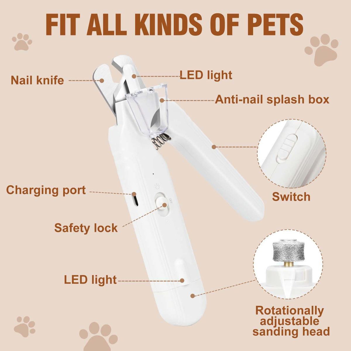 2-in-1 Dog Nail Grinder & Clippers with Light K37242